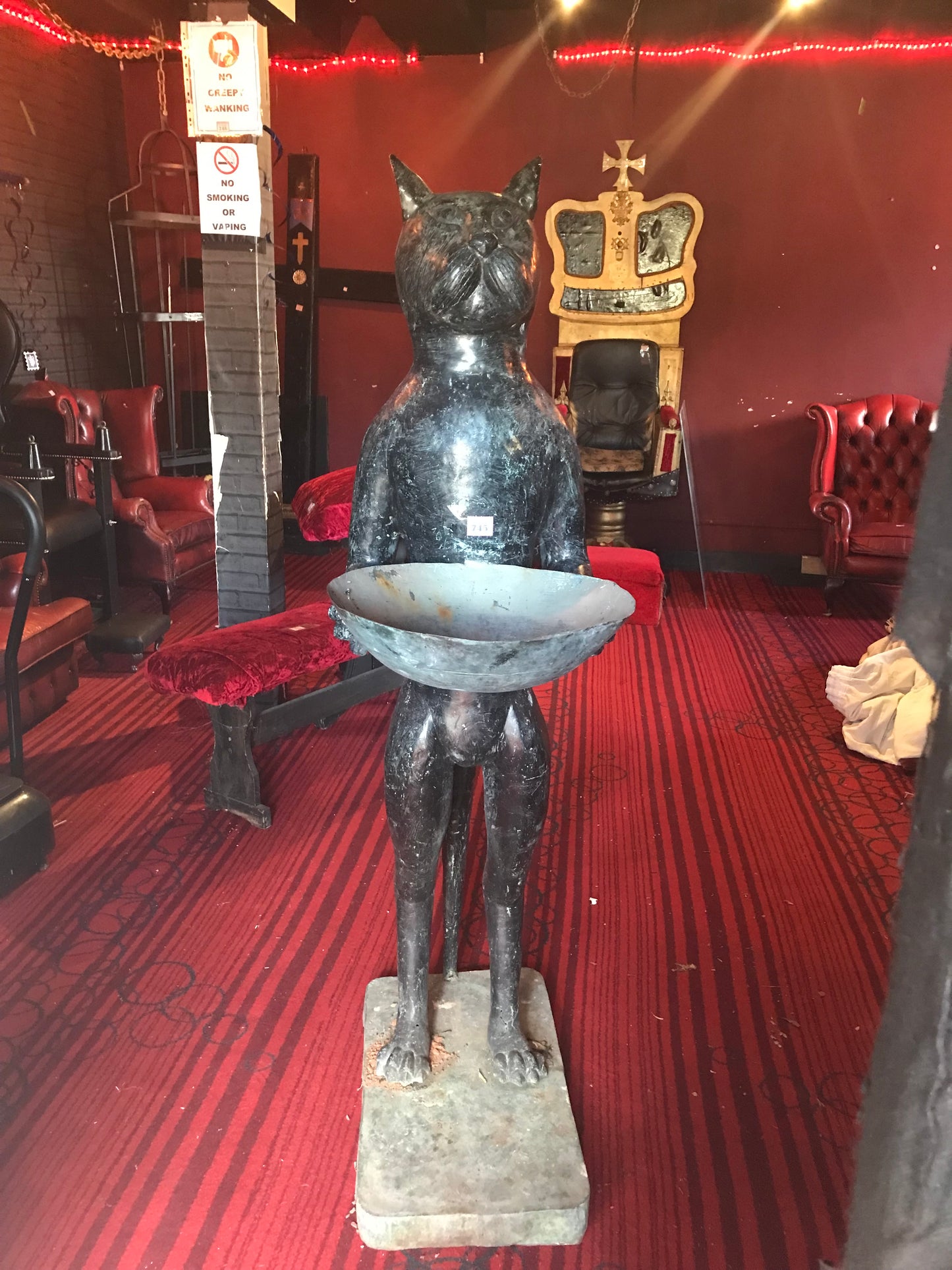 lot - 745 - large metal cat statue holding bowl